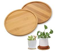 Zocipro 2Pcs Bandeja Madera, 15.5cm Plato Maceta de Bambú Redondos, Maceta de Flores Planta Platillo Bandeja de Goteo de Flores para Jardín Interior Exterior