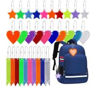 Zocipro 30Pcs Colgantes Reflectores de Seguridad, Colgante de Advertencia Reflectante de PVC, Colgante Estrella/Amor/Cinta Reflectante para Niños, para Caminando, Ciclismo, Mochilas, Ropa