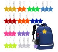 Zocipro 32Pcs Colgantes Reflectores de Seguridad, Colgante de Advertencia Reflectante de PVC, Colgante Estrella Reflectante para Niños, para Caminando, Ejecutar, Ciclismo, Mochilas, Ropa