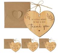 Zocipro 4 tarjetas de agradecimiento de madera, con forma de corazón pequeño, con texto en inglés "A Little Heart to Say A Big Thank You" con sobres y cuerda de cáñamo, regalos de cumpleaños y Navidad