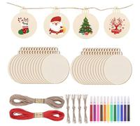 Zocipro 40Pcs Adornos Navideños Redondos de Madera Rebanadas, Adornos en Blanco con Forma de Farol con 12 Bolígrafos de Colores y 20m de Cordel, para Adornos Colgantes de Árboles de Navidad