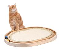 Zocipro 43x33x3 cm 2 en 1 Alfombrilla Rascador para Gatos de Sisal Natural y Pista Ovalada con Bolas para Entretenimiento, Material Resistente de Madera Maciza, Beige
