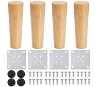 Zocipro 4Pcs Patas para Muebles de Madera 15cm, Patas de Madera de Sofá con Placas de Montaje Tornillos y Protector Antideslizante, para Sofá, Silla, Escritorio, Armario, Mesa de Té