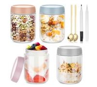 Zocipro 500ml Overnight Oats Jar, 4Pcs Tarros de Cristal con Tapa Hermética y Cuchara, Tarro Cristal de Borosilicato de Boca Ancha Para Yogur, Ensaladas, Avena, Mermelada