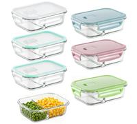 Zocipro 6 Piezas Tapers para Comida Hermetico 640ml con Tapa, Tapers de Cristal con 2 compartimentos, Reutilizables Fiambreras de Vidrio Apto Microondas, Horno, Congelador