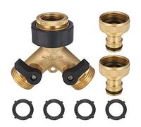 Zocipro Adaptador de Divisor de Grifo 2 Vías, 3/4" Estándar Europeo de 2 Vías Válvula Encendido/Apagado con 2 Conectores, Válvula de Doble Salida para Grifo, Conector en Y de Latón