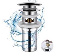 Zocipro Desague Lavabo de Latón, Universal G1 1/4" Tapón Cromado para Desagüe de Lavabo, Pop-Up Válvula Desagüe sin Rebosadero, Click-Clack Desagüe Lavabo, Válvula Desagüe Fregadero