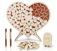 Zocipro Libro de Firmas Boda, Libro de Invitados de Boda en Madera con 80 Corazones y 2 Bolígrafos, Libro de Firmas Personalizado para Bodas, Aniversarios, Fiesta de Cumpleaños y Baby Shower