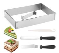 Zocipro Molde Rectángulo Alargado Ajustable Inoxidable Höhe 5 cm, Aro Extensible 27×18 cm a 52×33 cm con divisor para Pastel, Mousse, Tiramisú, Tarta y Hornear