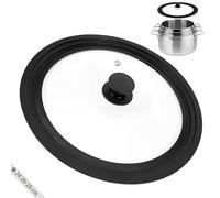 Zocipro Tapa Sarten Universal, Tapas de Cristal con Borde de Silicona Escalonado y Salida de Vapor, Tapadera Universal para Ollas y Sartenes di Diametro 24/26/28cm (Negra)