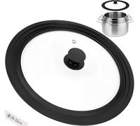 Zocipro Tapa Sarten Universal, Tapas de Cristal con Borde de Silicona Escalonado y Salida de Vapor, Tapadera Universal para Ollas y Sartenes di Diametro 28/30/32cm (Negra)