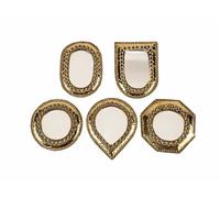 ZocoChic Conjunto de 5 Espejos Decorativos, Latón Dorado, Marco con Cristales, 9-11 cm, Artesanía Marroquí