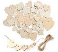 ZOCONE 150 unidades de corazones de madera, discos decorativos con agujeros, colgante de madera, con 3 raíces, 10 m, cuerda de yute de madera, decoración de boda, decoración de mesa, manualidades
