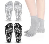 ZOCONE 2 Pares Calcetines Dedos Antideslizantes Mujer Calcetines Pilates Yoga Cinco Dedos para Deportes Fitness Yoga(Negro y Gris)