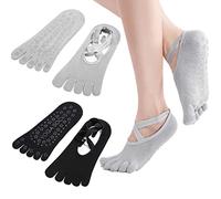 ZOCONE 2 Pares Calcetines Pilates Mujer Antideslizantes Yoga Socks Mujer Calcetines Dedos Separados para Fitness Pilates Yoga(Negro Gris)