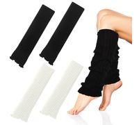 ZOCONE 2 Pares Calentadores Piernas Mujer, Invierno Leg Warmers Elasticidad Calentadores de Piernas de Punto para Mujeres, Guantes Elásticos para Piernas Adecuadas para Otoño e Invierno(Negro,Blanco)