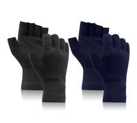 ZOCONE 2 Pares de Guantes Sin Dedos de Invierno, Medio Dedo de Punto, Cálidos Elásticos para Hombre, Mujer, Adultos y Niños - Negro+Azul