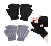 ZOCONE 2 Pares de Guantes Sin Dedos de Punto de Invierno Para Hombres y Mujeres, Negro y Gris, Elásticos Cálidos Para Adultos y Menores, Talla Única