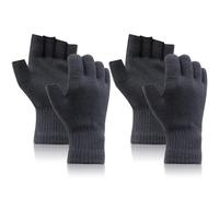 ZOCONE 2 pares de guantes sin dedos, guantes de invierno, guantes de medio dedo de punto, guantes sin dedos para hombre y mujer, cálidos elásticos guantes sin dedos para adultos y niños, gris oscuro,