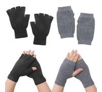 ZOCONE 2 Pares de Guantes sin Dedos Guantes de Invierno para Hombres Mitones Mujers Guantes de Medio Dedo Guantes de Punto Invierno Guantes Elásticos Cálidos para Adultos y Adolescentes (Grises)