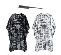 ZOCONE 2 Piezas Capa Peluqueria, Capa de Peluqueria para Hombres y Mujeres Capas de Corte Peluqueria Ajustable con Peine de Plástico Capa para Cortar Pelo Tamaño Universal(Blanco y Negro con Dibujo)