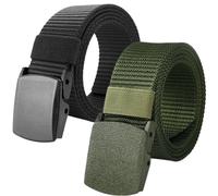 ZOCONE 2 Piezas Cinturon Tactico Hombre y Mujer 1.5''x53'' Cinturón Militar de Trabajo con Hebilla Plástico, Cinturón de Nylon Ajustable de Tela Sin Metal (Negro,Verde)