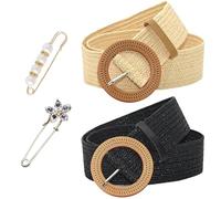 ZOCONE 2 Piezas Cinturones Trenzados Mujer +2 Broches de Perlas, 96cm Cinturones de Cintura Tejidos de Paja para Vestidos Pantalones Camisas Faldas