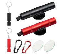 ZOCONE 2 Piezas Mini Martillo Rompe Cristales Coche y Cortador de Cinturón de Seguridad Multifuncional 2 en 1 Herramienta Rompe Cristales y Cinturones con Soportes Mosquetón Silbato Vasos de Prueba