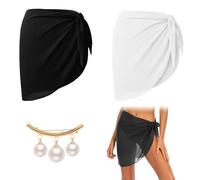 ZOCONE 2 Piezas Pareos de Playa Mujer Negro Blanco Pareos Playa Mujer 50x140cm Cubierta Sarong para Playa con Broches de Perlas, Pareo de Playa de Mujeres de Gasa de Bañador para Piscina Vacaciones