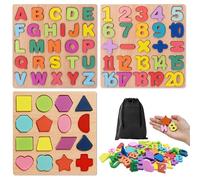 ZOCONE 3 Piezas Puzzle Madera Letras y Numeros Rompecabezas Alfabeto Juguetes Niños Abecedario Montessori Juegos Educativos para Niños Bebe Infantiles 1 2 3 4 Años Regalo