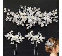 ZOCONE 3 Piezas Tocados de Pelo para Boda, Adorno Novia con Perlas y Horquillas, Pinzas Flores Peine Elegante Accesorios