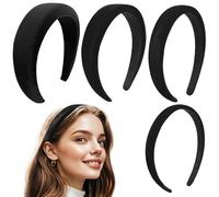 ZOCONE 4 diademas de terciopelo para mujer, color negro, ancho y estrecho, no aprieta, de terciopelo, acolchada, gruesa, suave, para mujeres y niñas (4 anchos)
