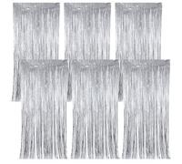 ZOCONE 6 Pack Oropel Metálico Cortina Cumpleaños Plata 2m*1m Cortinas Fiesta Decoracion Brillantes Cortina Flecos Cumpleaños Fiesta Cortinas Decorativas para Fiestas Bodas Festivales