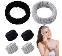 ZOCONE 6pcs Diademas Faciales Spa y Muñequeras, Diadema Maquillaje Suaves Bandas de Pelo para Maquillaje Cinta Pelo Mujer Muñequeras Skincare Elásticas Diadema Limpieza Facial (Negro y Gris)