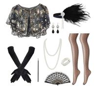 ZOCONE 9 Piezas Accesorios Años 20 Mujer Disfraz Gran Gatsby 1920s Accesorios Disfraz Charleston Mujer Complementos para 1920s Fiesta Cosplay Halloween Cabaret
