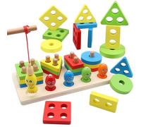 ZOCONE Juguetes Montessori Maderas 2 en 1 Juegos Educativos Apilador Geométrico con Pesca, Juguetes de Clasificar y Apilar, Regalos para Niños Bebe 1 2 3 4 5 Años