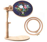 ZOCONE Soporte de aro de bordado giratorio ajustable de madera de haya con 2 aros de bordado de 6 pulgadas y 8 pulgadas, soporte de bordado de madera, soporte de aro de bordado para punto de cruz y