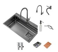 ZOCWJK Fregadero de cocina de un solo cuenco, fregadero de cocina de acero inoxidable, con tabla de cortar y juego de drenaje, Taichung/montaje superior/montaje inferior, nano revestimiento, fácil