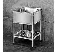ZOCWJK Fregadero de cocina independiente, fregadero de cocina de acero inoxidable de un solo cuenco, estación portátil de lavado de manos, con estante de almacenamiento (color único, 54 x 40 x 76 cm)