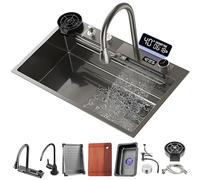 ZOCWJK Fregadero multifuncional de acero inoxidable y lavabo para lavavajillas, estilo cascada, diseño de fregadero individual grande, fregadero de cocina, lavabo para el hogar (un solo color, 75 x 45
