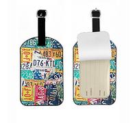 Zoczos Placas de matrícula de coche viejo, etiqueta de identificación de equipaje de cuero, letreros coloridos, colección de cartón, etiquetas de equipaje con cubierta de privacidad completa para bolsa de viaje juego de maleta