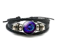 Zodiac Signs Spirit Bracelet,12 Constellation PU Leather Bracelet - Handmade Woven Multilayer Adjustable Constellation Zodiac Bracelets Unisex,Glow in the Dark Zodiac Wristbands Gifts (Pisces)