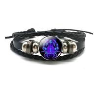 Zodiac Signs Spirit Bracelet | Handmade Woven Multilayer Adjustable 12 Constellation Zodiac PU Leather Bracelets Unisex | Glow in the Dark Zodiac Jewelry Gifts For Women Men (Cancer)