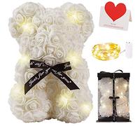 Zodight Oso de Rosas, Oso de Peluche Blanco con Caja Regalo + Cadena de Luz + Tarjetas felicitacion, Oso de Artificial Regalo para Madres/Novia/San Valentín/Cumpleaños/Bodas/Graduación/Aniversarios