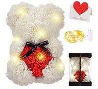 Zodight Oso de Rosas, Oso de Peluche Blanco con Caja Regalo + Cadena de Luz + Tarjetas felicitacion, Oso de Artificial Regalo para Madres/Novia/San Valentín/Cumpleaños/Bodas/Graduación/Aniversarios
