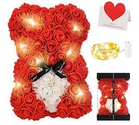 Zodight Oso de Rosas, Oso de Peluche Rojo con Caja Regalo + Cadena de Luz + Tarjetas felicitacion, Oso de Artificial Regalo para Madres/Novia/San Valentín/Cumpleaños/Bodas/Graduación/Aniversarios