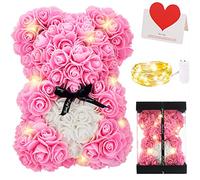 Zodight Oso de Rosas, Oso de Peluche Rosa con Caja Regalo + Cadena de Luz + Tarjetas felicitacion, Oso de Artificial Regalo para Madres/Novia/San Valentín/Cumpleaños/Bodas/Graduación/Aniversarios