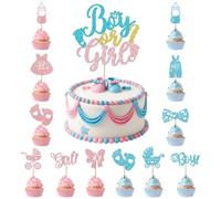 ZODVIX Set 13 Piezas Decoración Tarta Gender Reveal, Boy Or Girl para Baby Shower, Fiesta Revelación Sexo Bebé, Cupcake Toppers Niña O Niño, Cake Topper Bautizo
