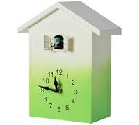 Zoegneer Adorable reloj de pared de cuco en forma de casa con movimiento de cuarzo silencioso y timbre de cuco cada hora para decoración del hogar de sala de estar en verde, azul, rosa o amarillo