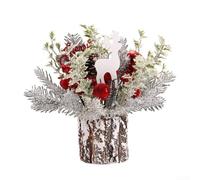 Zoegneer Adorno de escritorio de árbol de Navidad de imitación de pino flocado de 30 cm, color rojo y plateado para decoración de fiestas en casa, oficina, fiesta (rojo)